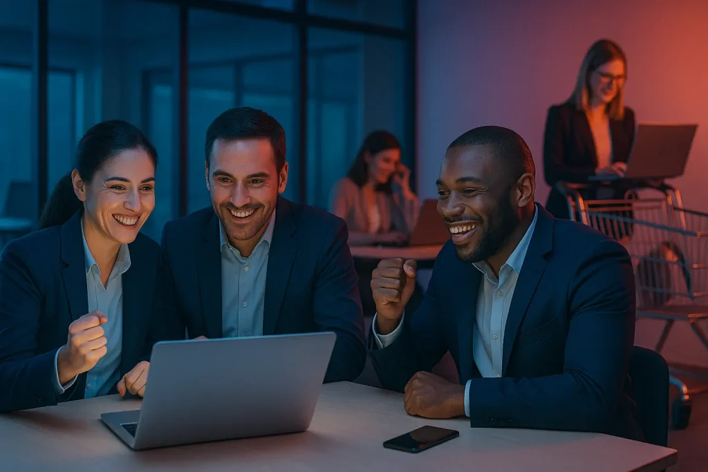 3-Person Retail Support Team Providing Q4 CX Solutions Retail customer service outsourcing team at work
